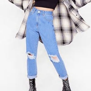 Nasty Gal High Waisted Distressed Mom Jeans